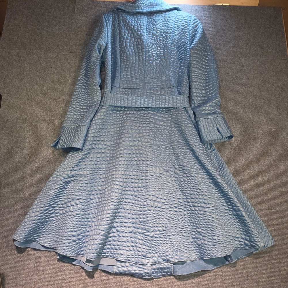 Samuel Dong Trench Coat Women S Ice Blue New Textured Bubble Belted F22023 - Picture 2 of 13